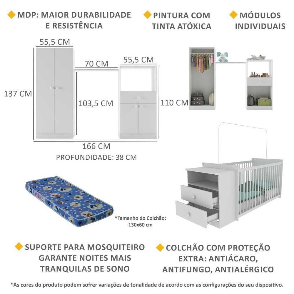 Quarto Infantil Com Berço-cômoda E Colchão Incluso Olívia