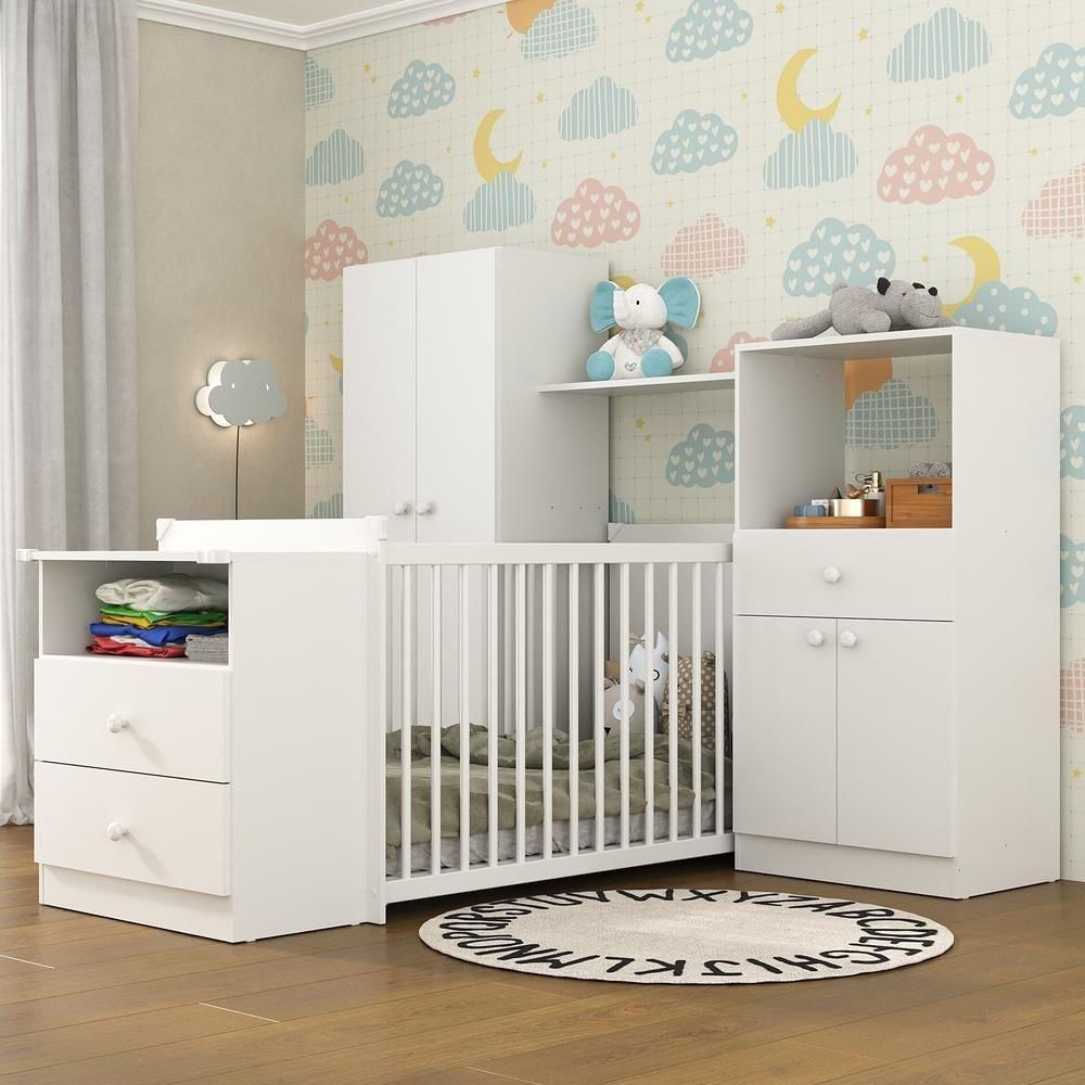 Quarto Infantil Com Berço-cômoda E Colchão Incluso Olívia