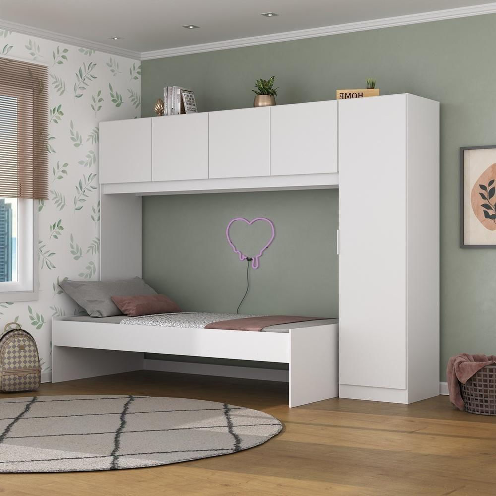 Cama De Solteiro Com Guarda Roupa Dublin Mp4031 Branca