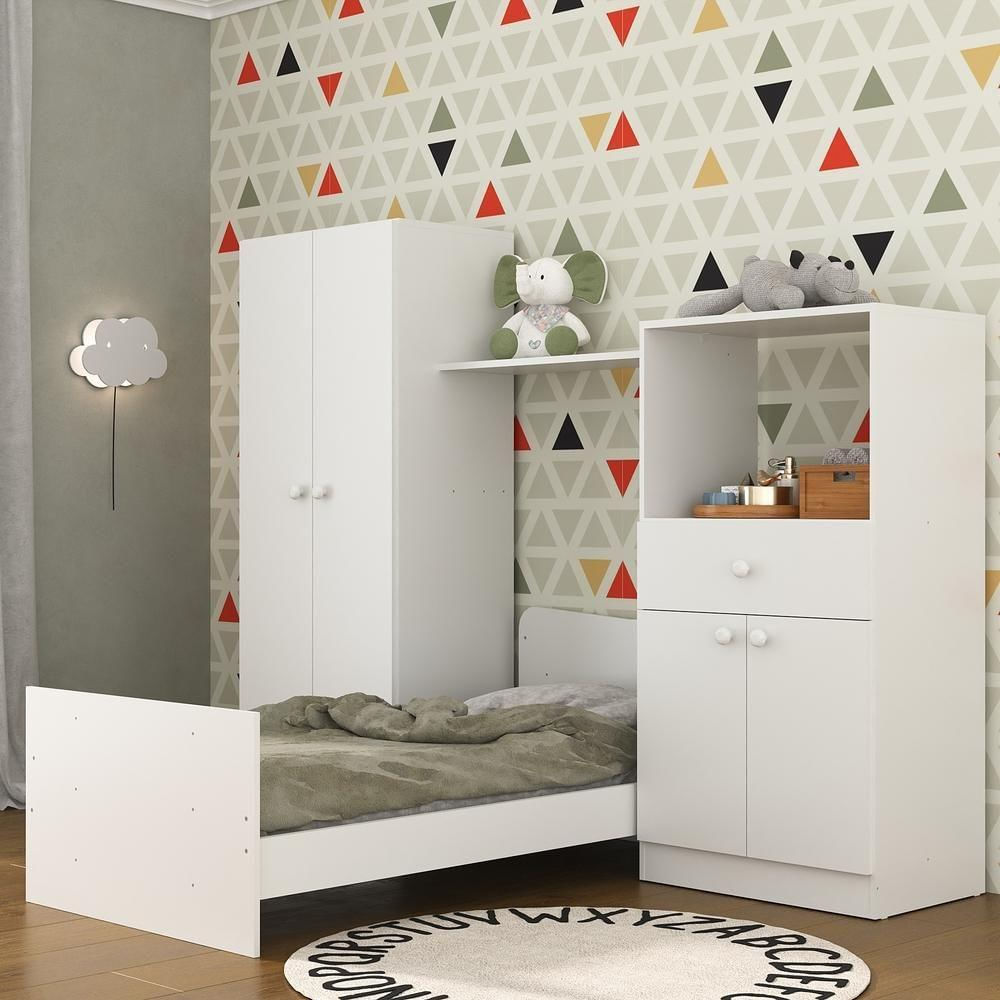 Quarto Infantil Com Berço 4 Em 1 Branco