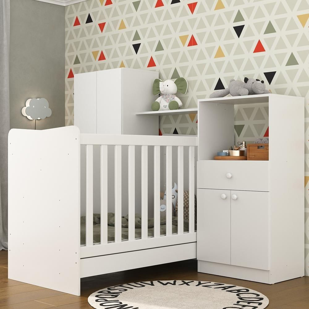 Quarto Infantil Com Berço 4 Em 1 Branco