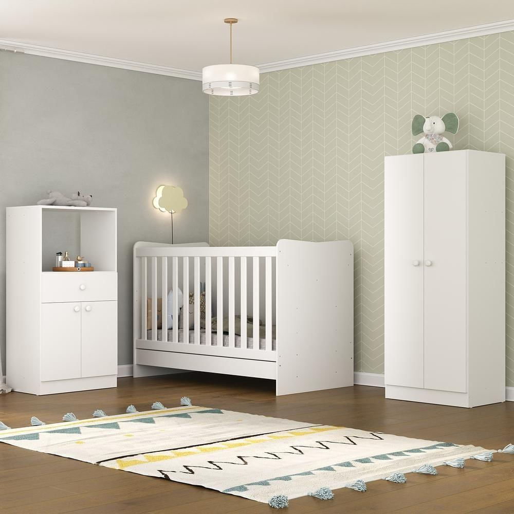 Quarto Infantil Com Berço 4 Em 1 Branco