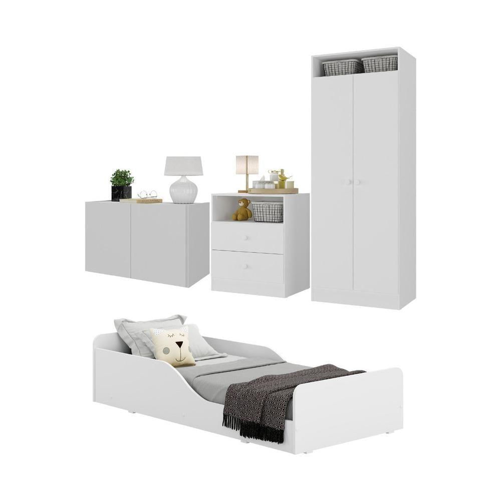 Quarto Infantil Completo C/ Minicama E Mesa Cabeceira Multimóveis Mp4204 Branco Branco
