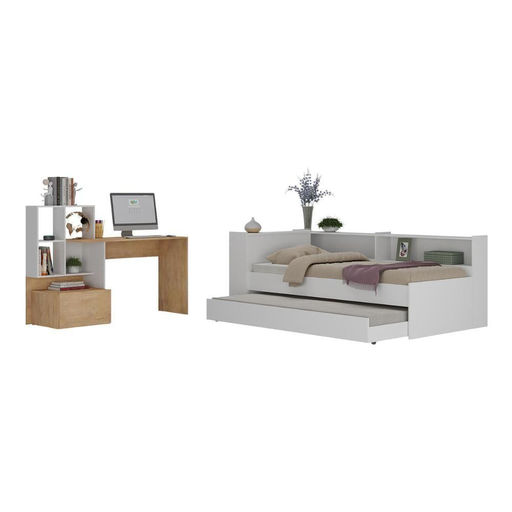 Conjunto Quarto Bicama Com Colchão E Baú/prateleira/escrivaninha Multimóveis Mp4228 Branco/rustic Branco/rustic