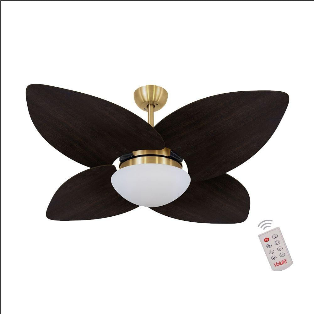 Ventilador De Teto Dourado 4 Pás Tabaco 220V C/ Controle