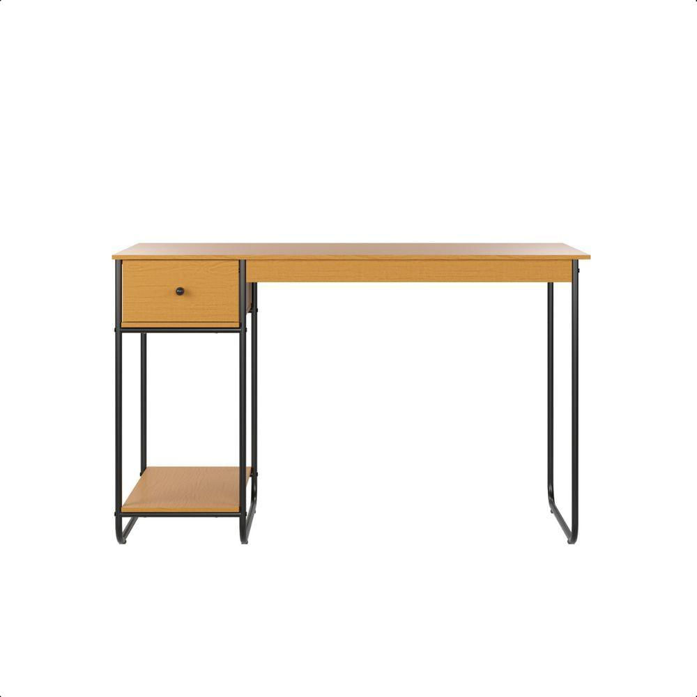 Mesa Home Office Em Aço 125 X 55 Cm Com Gaveta Criare Canela
