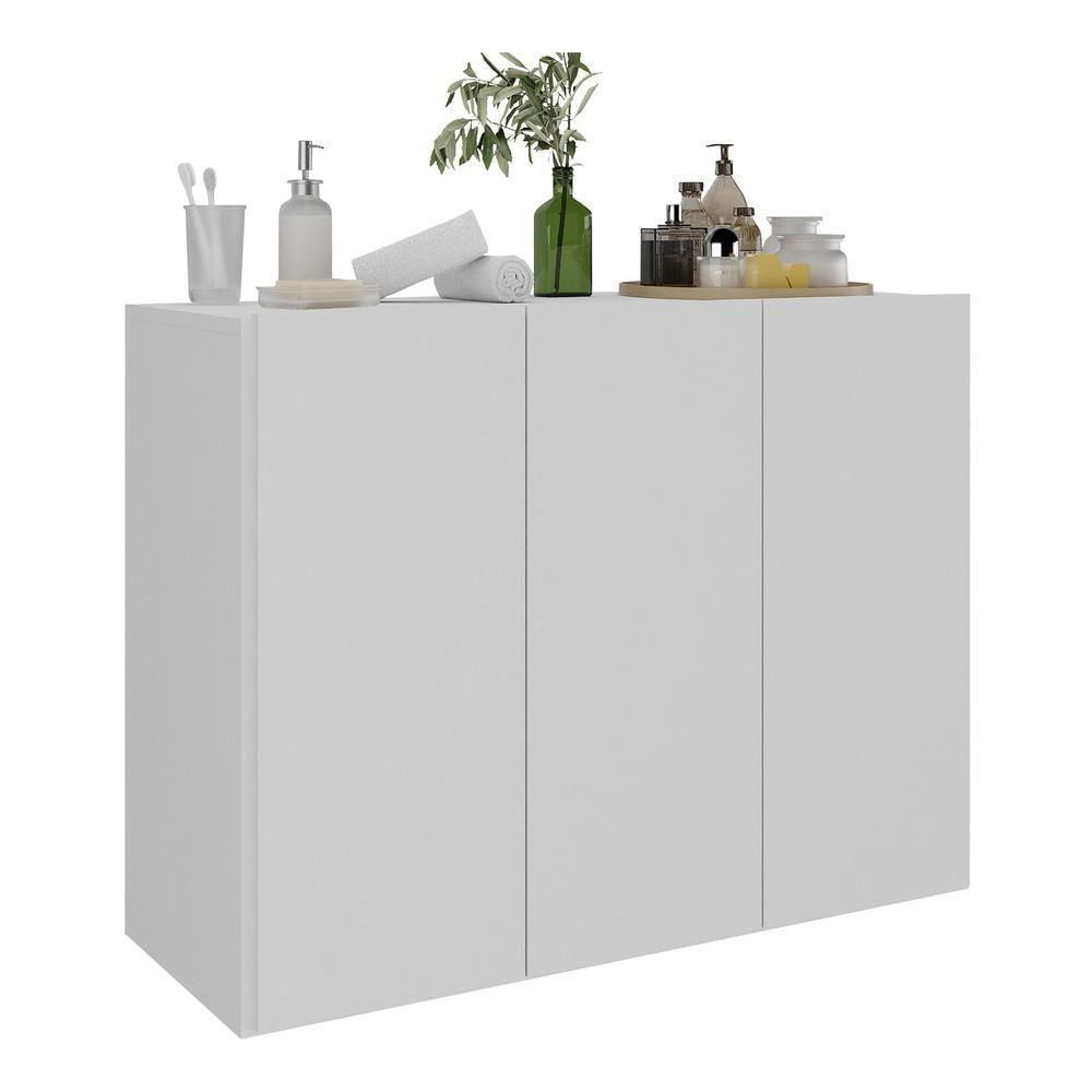 Balcão Multiuso Organizador Para Banheiro 3 Portas 90cm Multimóveis Mp5039 Branco Branco