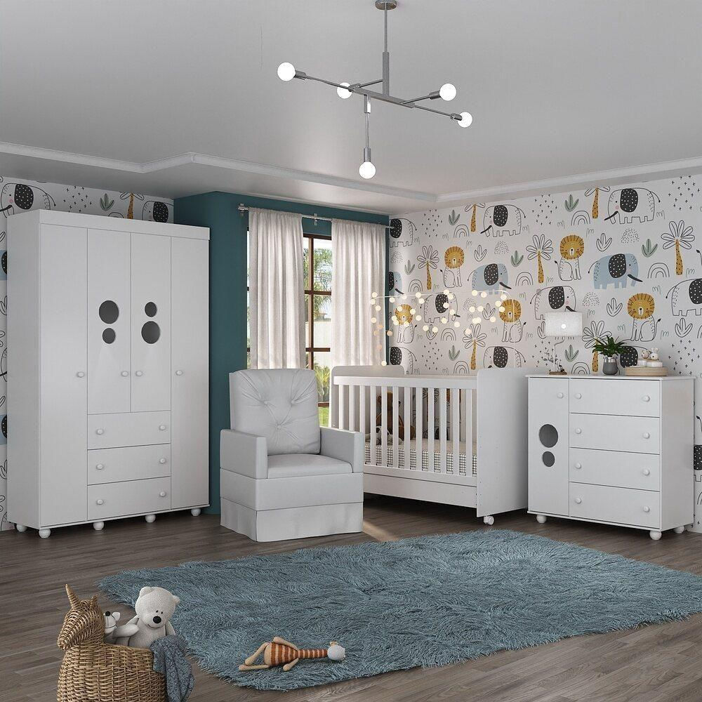 Quarto Completo+Colchão E Poltrona Mp4097 Branco Branco