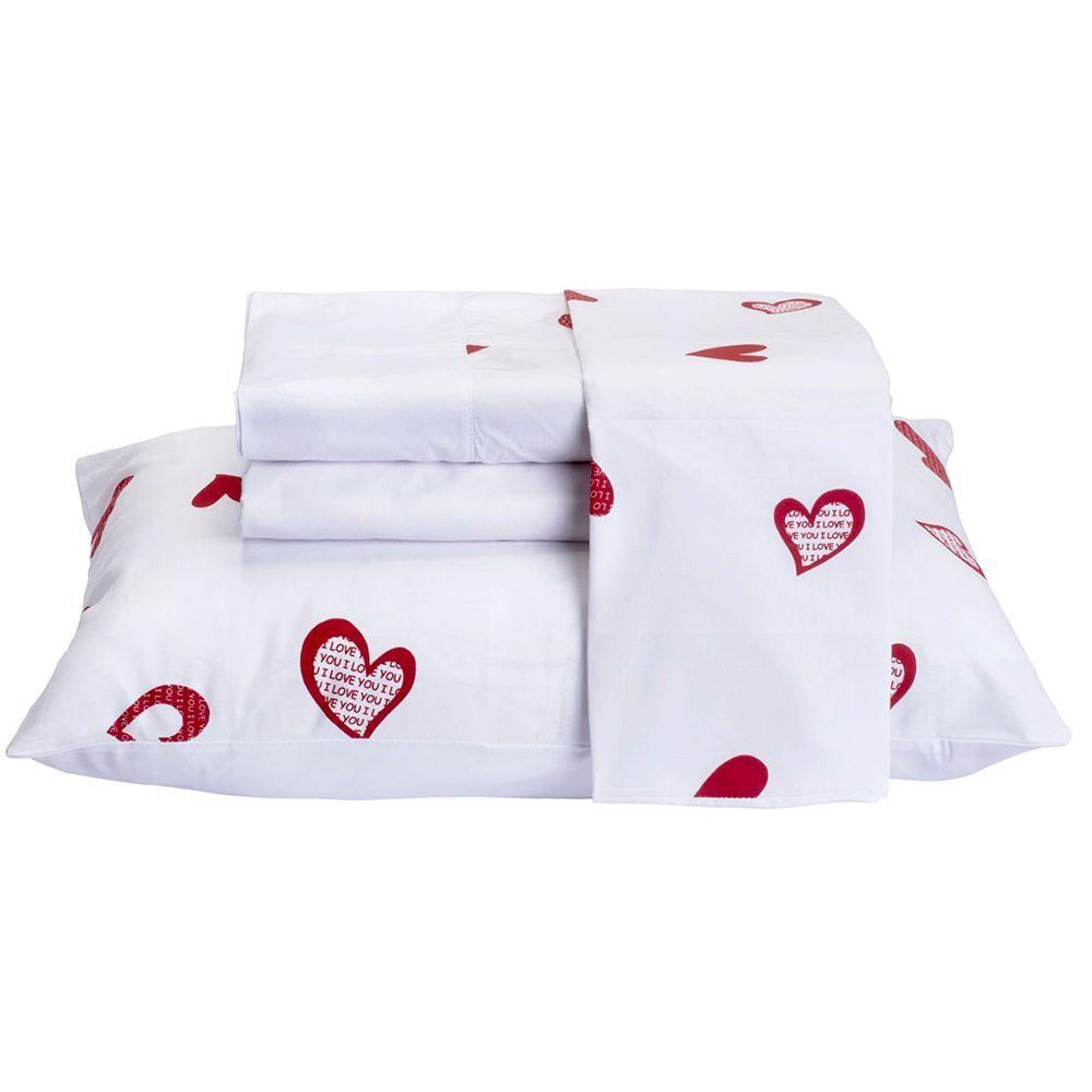 Jogo De Lençol Encatare Queen 4 Peças Estampado 100% Algodão Percal 200 Fios - Love