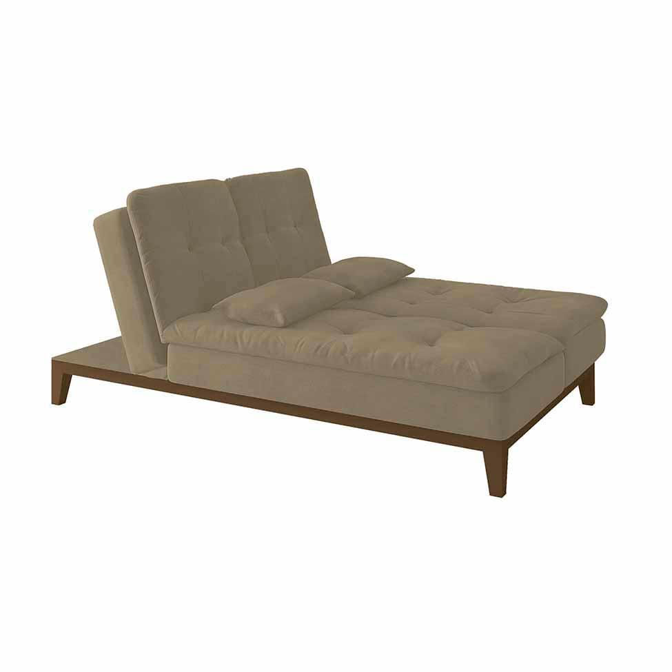 Sofá-cama 3 Lugares Casal Amanda Pés De Madeira Suede Bege