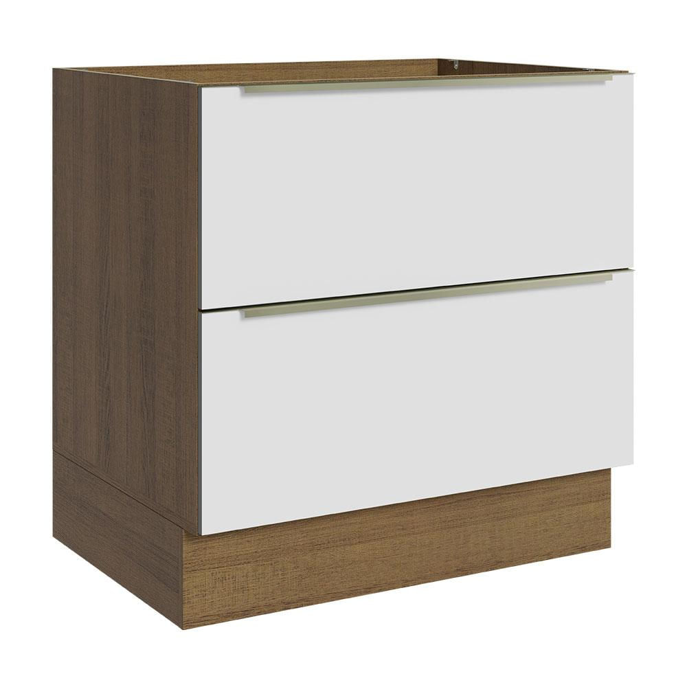 Balcão Madesa Lux 80 cm 2 Gavetas (Sem Tampo) - Rustic/Branco Veludo