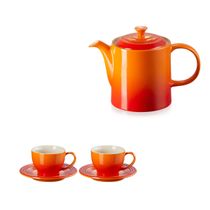KIT LE CREUSET BULE GRANDE 1,3L E 2 CANECAS 200ML EXPRESSO C/ PIRES LARANJA