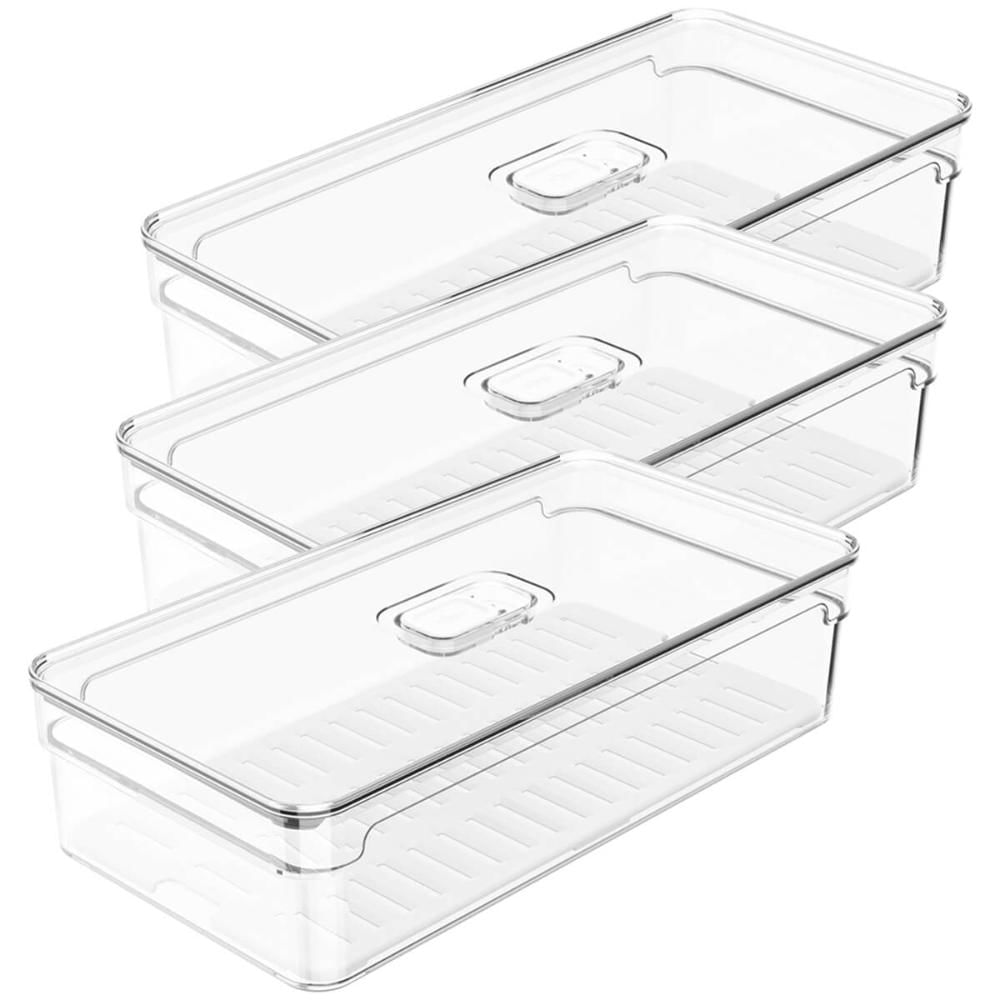 Kit 3 Organizadores Geladeira 2,8L Cozinha Multiuso Com Respiradouro Frutas Legumes Clear Fresh OU.