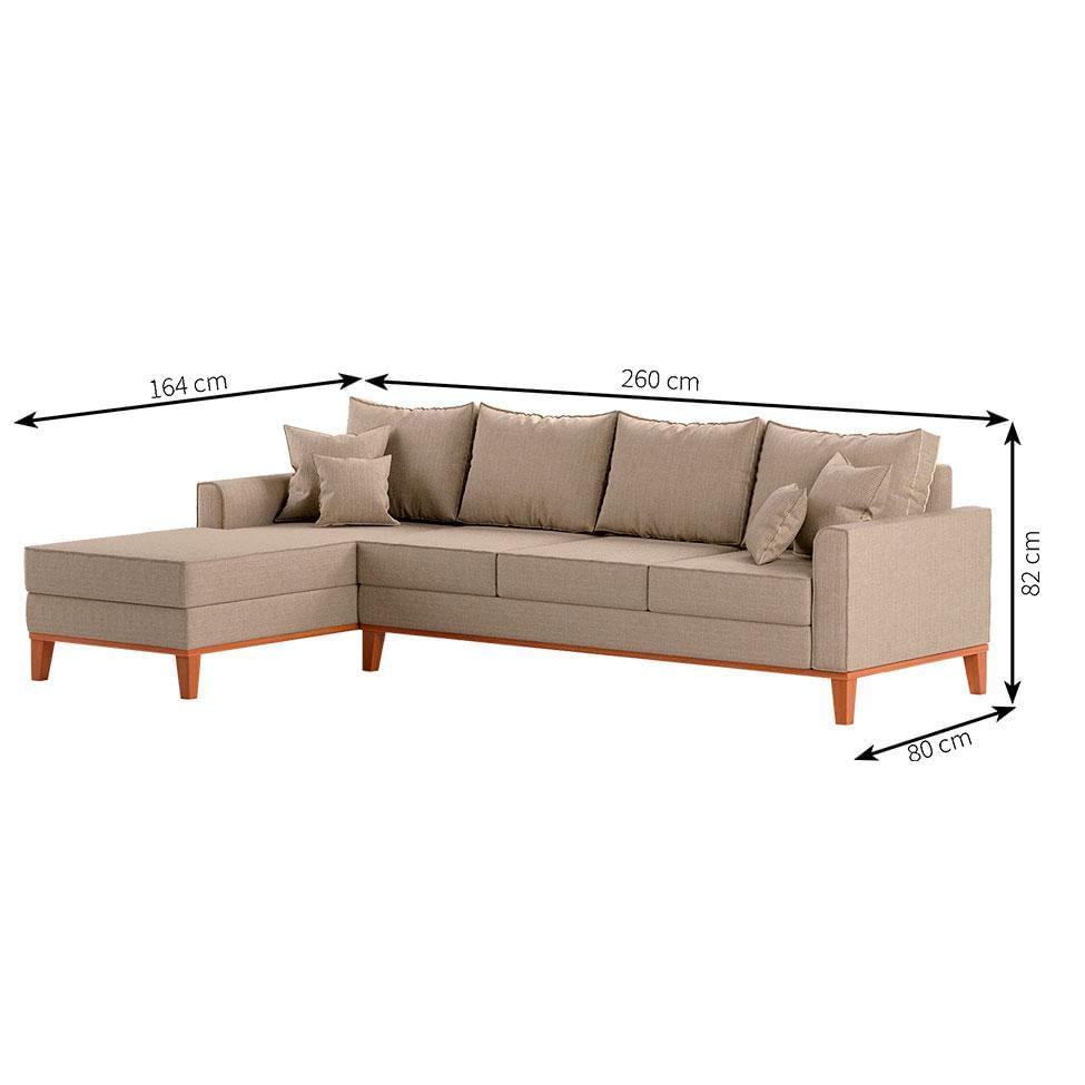 Sofá 4 Lugares Beny Com Chaise Esquerdo Linho Bege
