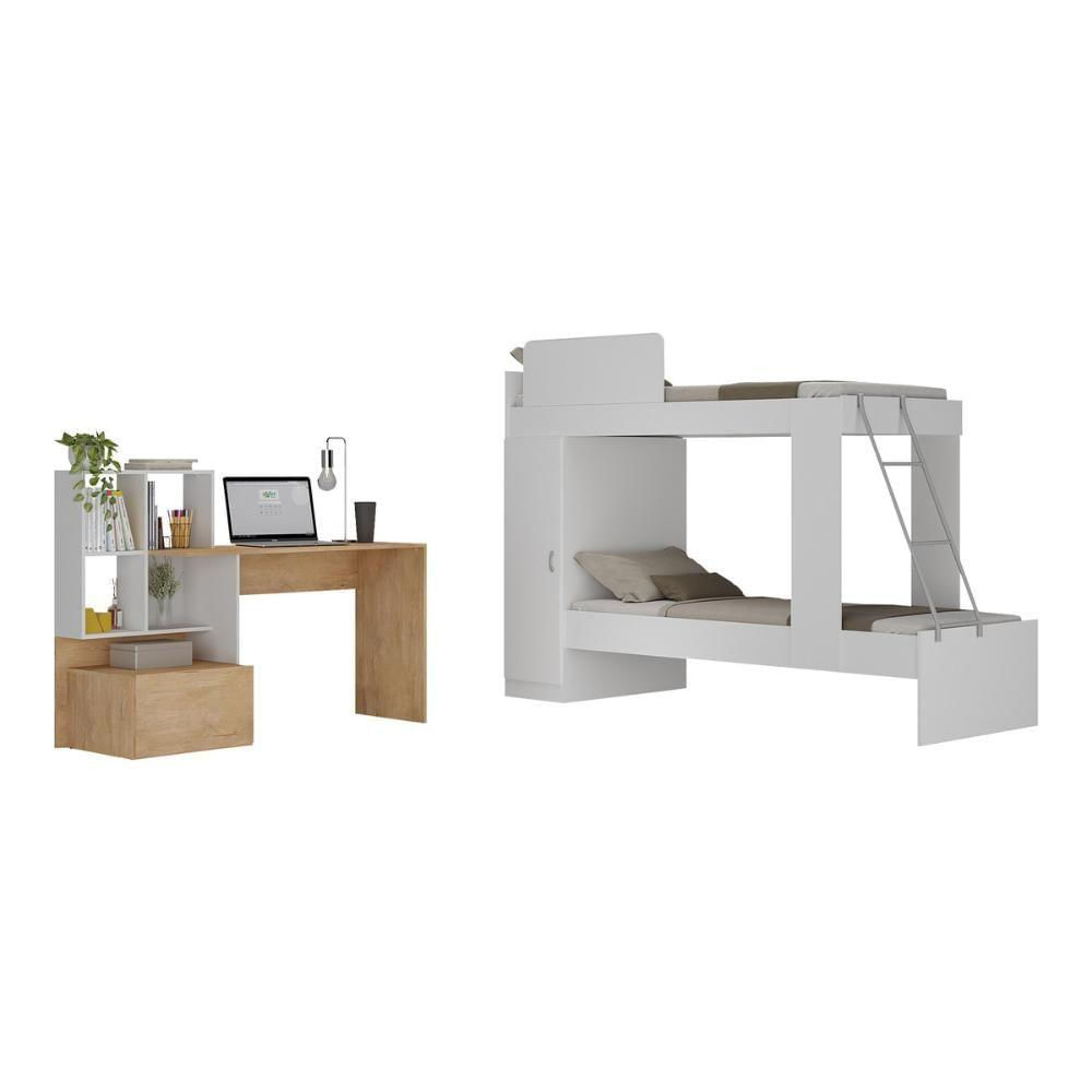 Conjunto Quarto Beliche Com Colchão/escrivaninha Multimóveis Mp4227 Branco/rustic Branco/rustic