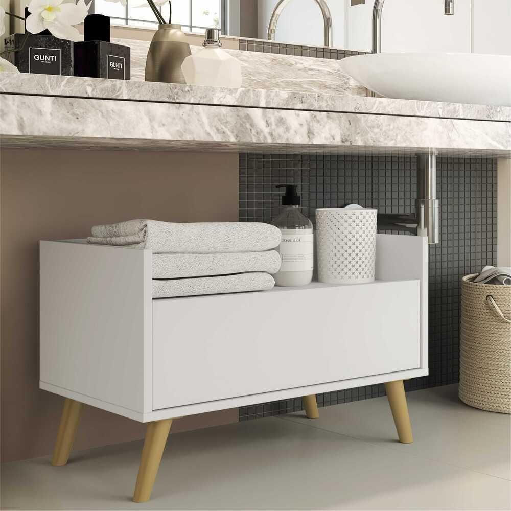 Gabinete De Banheiro Retrô 60 Cm Fg3624 Branco/natural