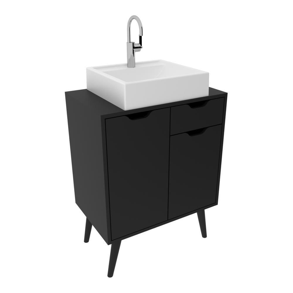 Gabinete Banheiro 60cm 2 Portas E 1 Gaveta Retrô Multimóveis Cr10118 Preto Preto
