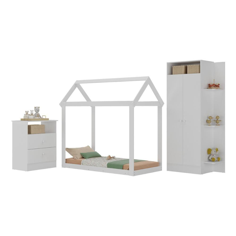 Quarto Infantil Com Cama Montessoriana E Colchão Incluso Encanto Multimóveis Mx4284 Branco