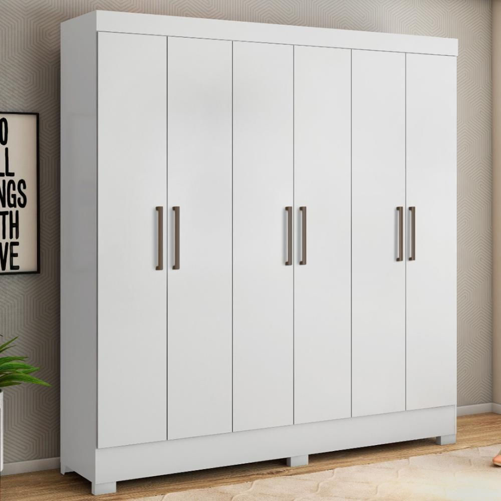 Guarda Roupa Casal 6 Portas E 3 Gavetas Prático Branco