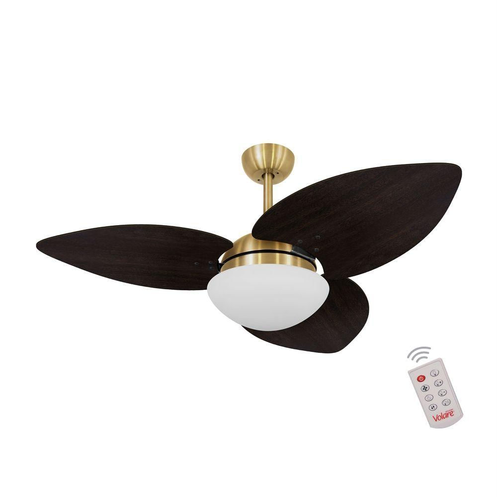 Ventilador De Teto Dourado 3 Pás Tabaco 220v C/ Controle