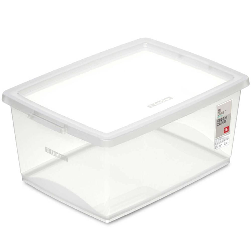 12 Caixas Organizadoras com Tampa 15L Plástica Retangular My Closet Ordene Multiuso