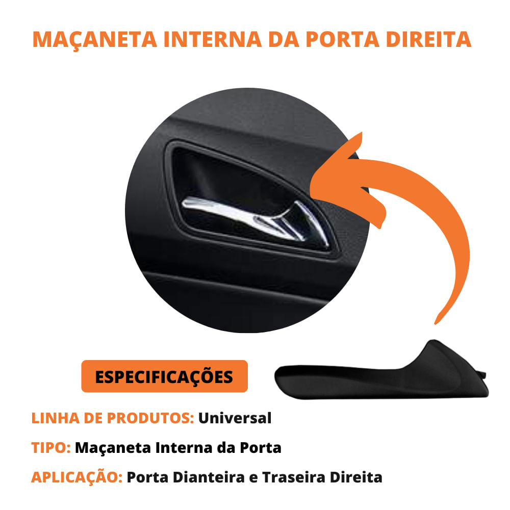 Gatilho Maçaneta Interna HB20 Preta HB20S Lado Direito Porta Dianteira E Traseira De 2012 Até 2019