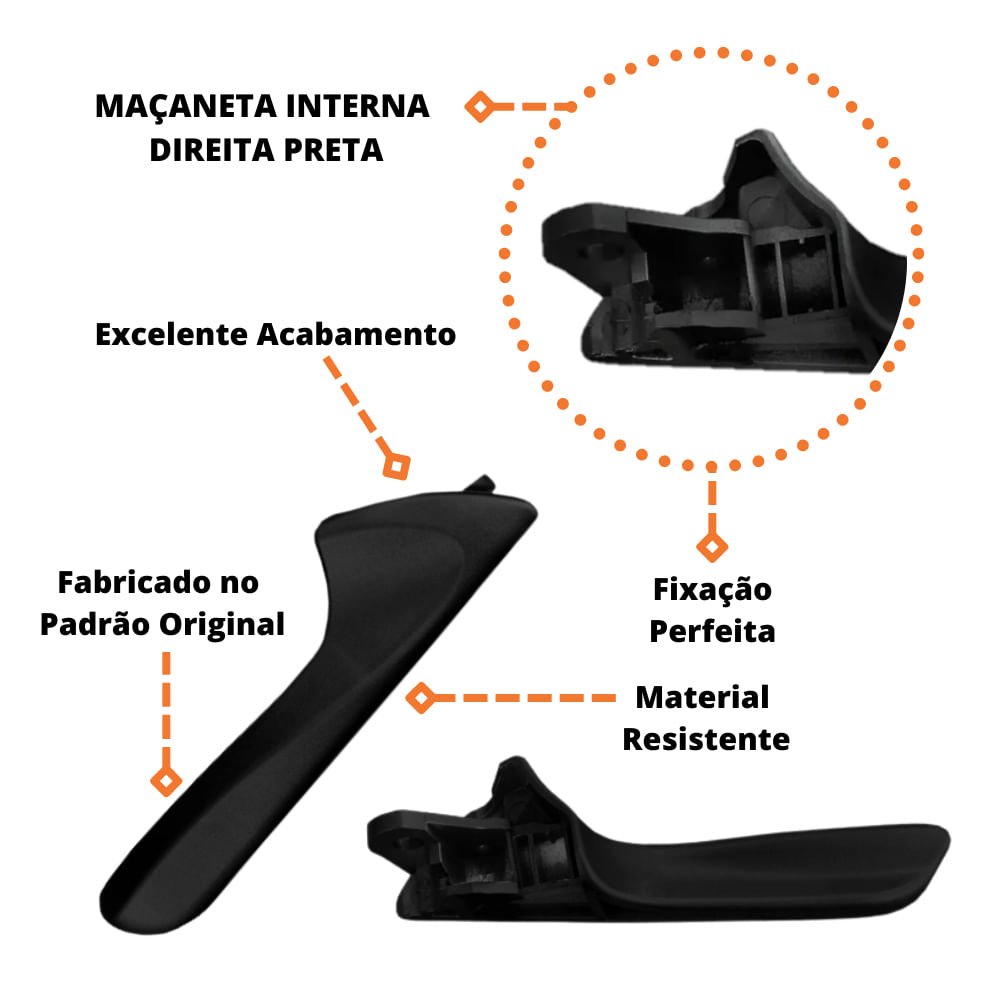 Gatilho Maçaneta Interna HB20 Preta HB20S Lado Direito Porta Dianteira E Traseira De 2012 Até 2019