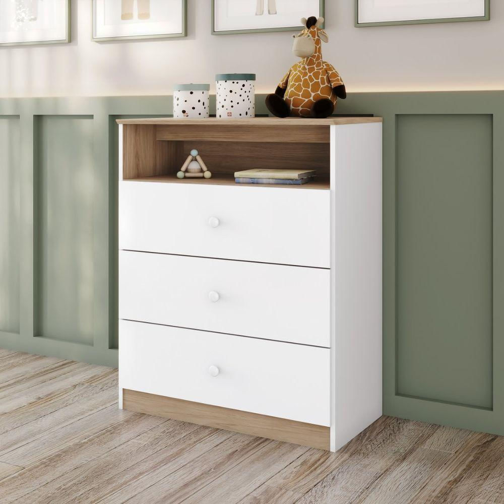 Cômoda 3 Gavetas Com Nicho Decorativo Magia Branco Jequitibá Hp