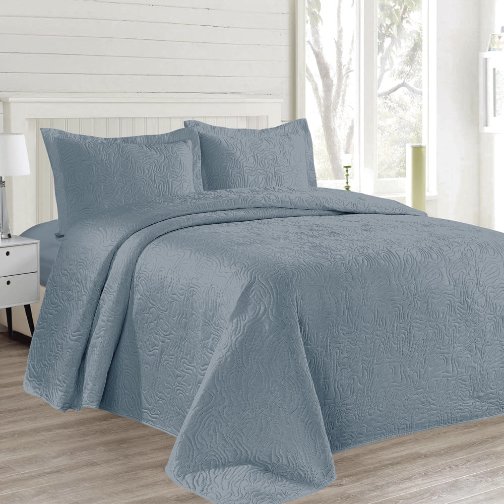 Kit Colcha Queen Boutis Mf Cazza Organic com 3 Peças Azul 230x250cm