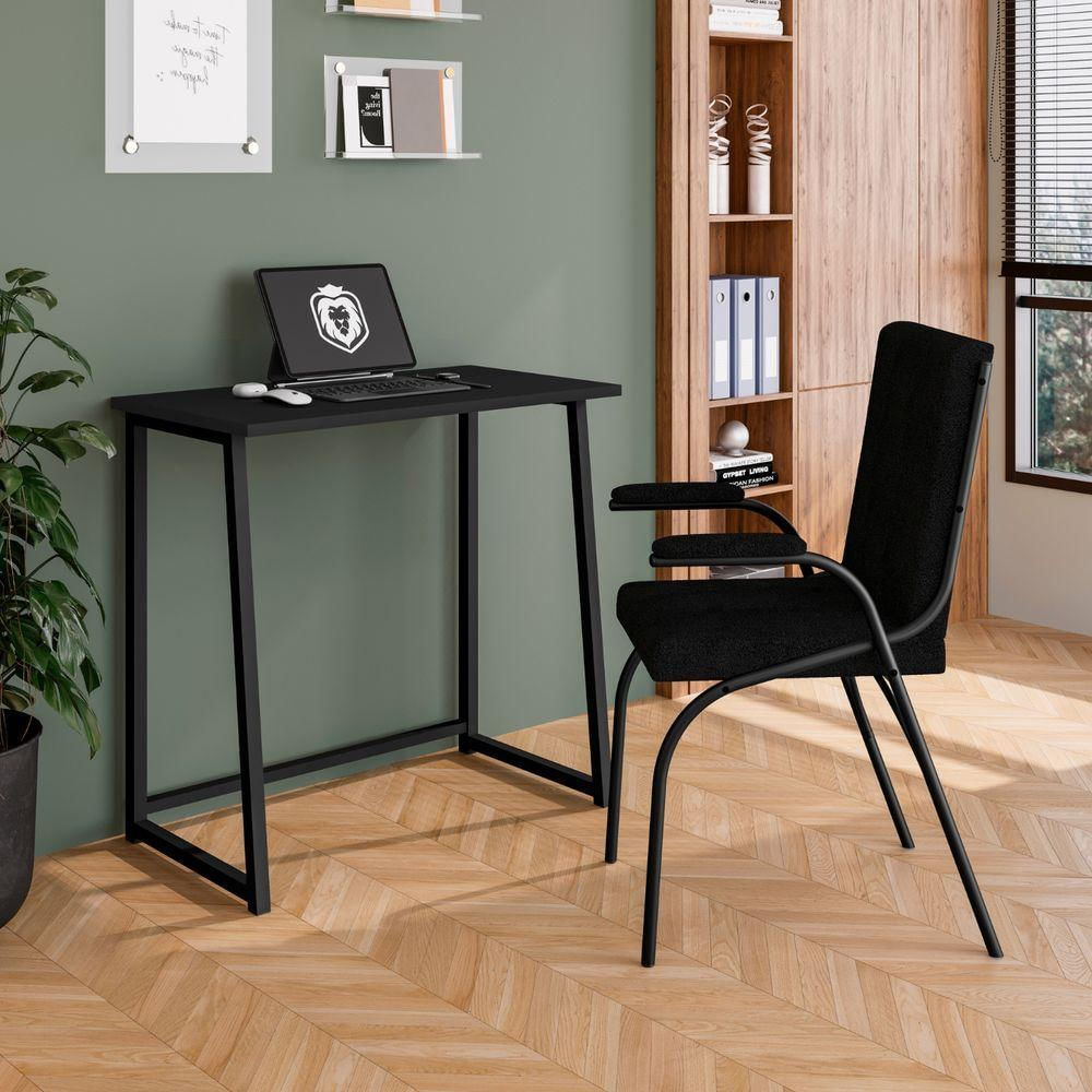 Escrivaninha Dobrável Portátil Multifuncional Estilo Industrial Preto