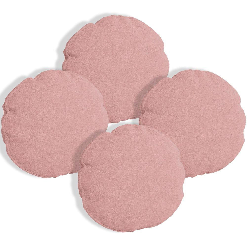 Kit 4 Almofadas Bolacha Redonda Cookie Veludo Rosa