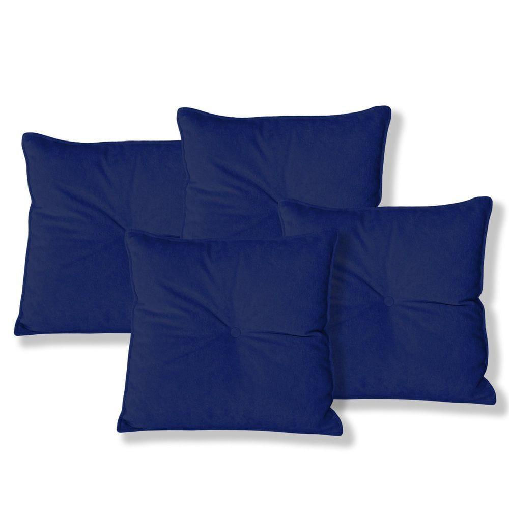 Kit 4 Almofadas Quadradas Tina Com Botão Central Boucle - 7 Decor Azul Marinho