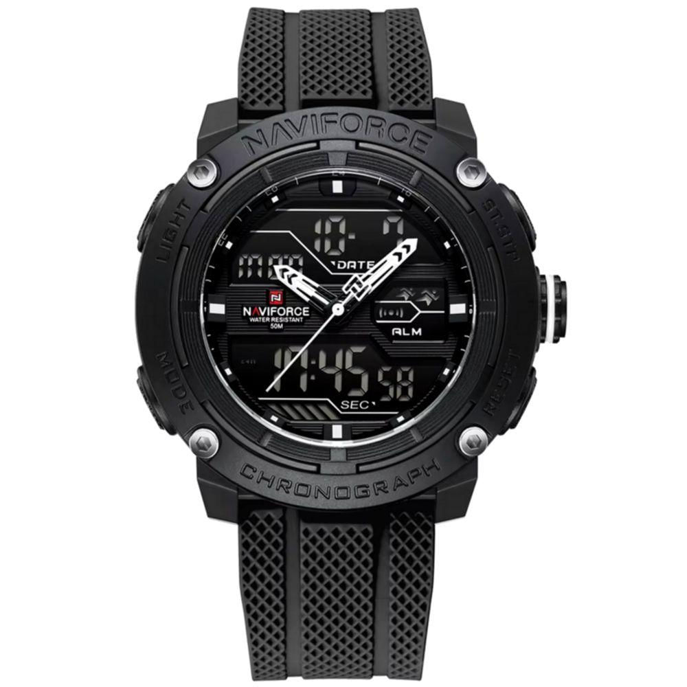 Relógio Esportivo Masculino Dupla Exibição De Quartzo Pulseira Silicone 5atm À Prova Da Água Preto