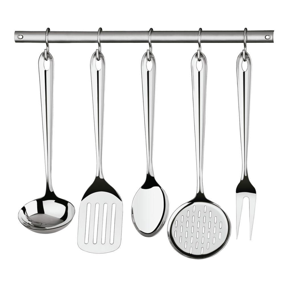 Jogo De Utensilios Tramontina Utility Em Aço Inox Com Suporte De Parede Acabamento Brilho 5 Peças