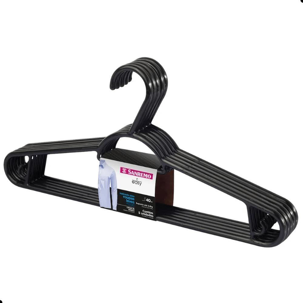 Kit Cabide Plástico Adulto 40cm Preto Sanremo 30 Unidades