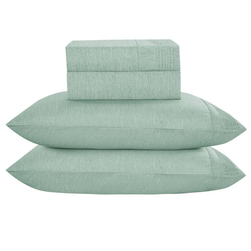 Jogo De Lençol Queen Mesclado Micropercal 300 Fios Toque De Algodão 4 Peças - Menta