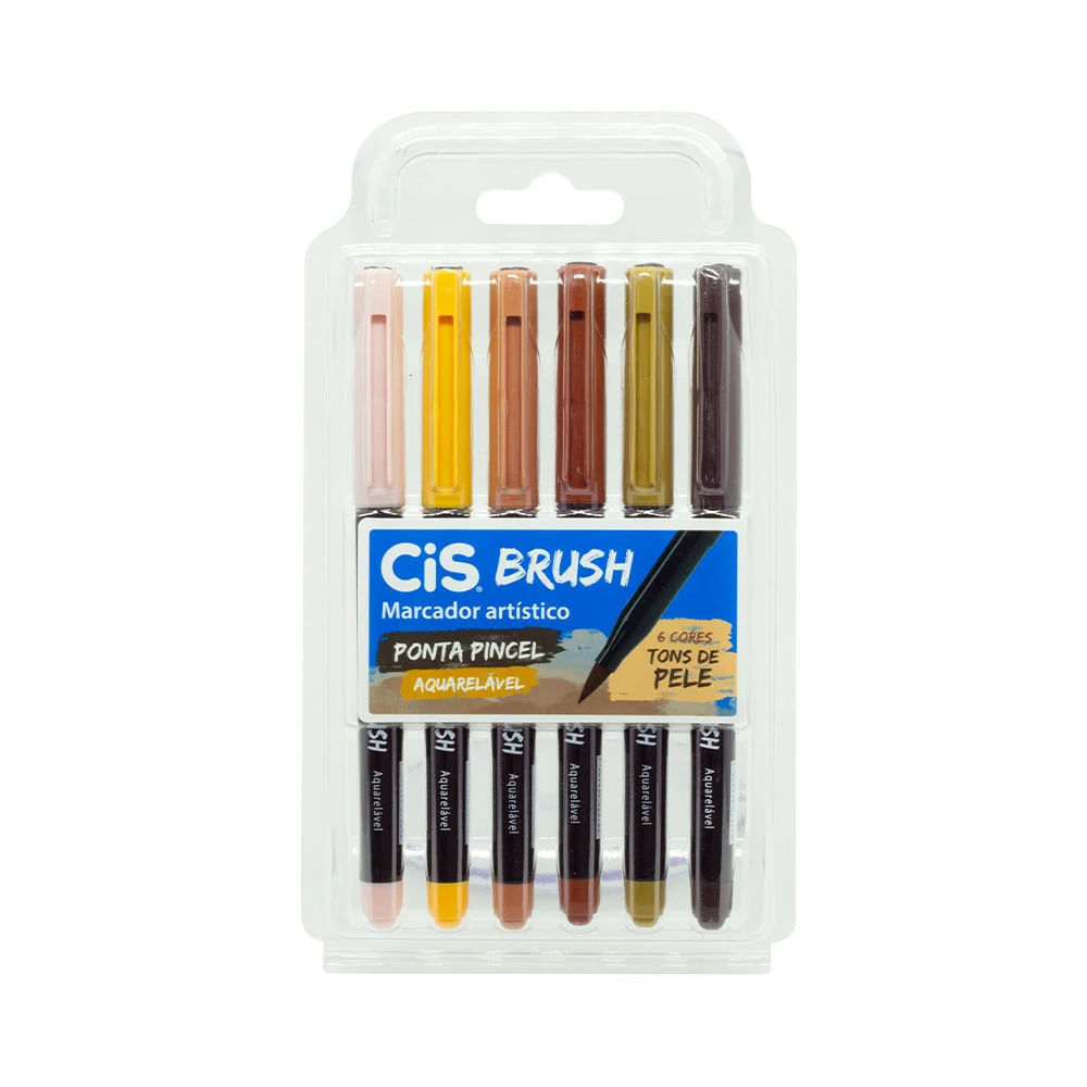 Marcador Artístico Cis Brush Ponta Pincel 6 Cores em Tons de Pele