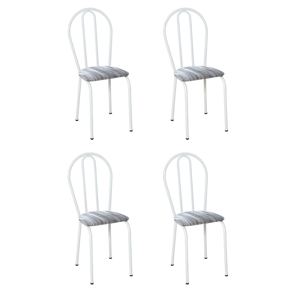 Conjunto com 4 Cadeiras Madryn Cinza Listrado e Branco