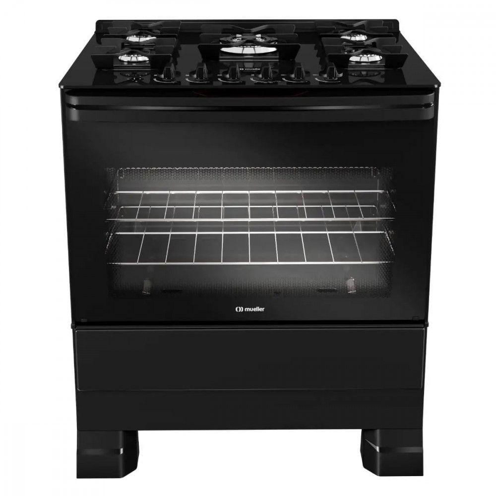 Fogão Mueller 5 Bocas Com Mesa De Vidro E Grades De Ferro Preto Bivolt