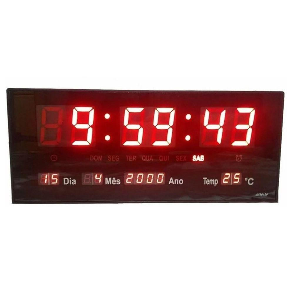 Relogio Parede Digital Led Grande Data Mes E Ano Temperatura 36cm Bivolt