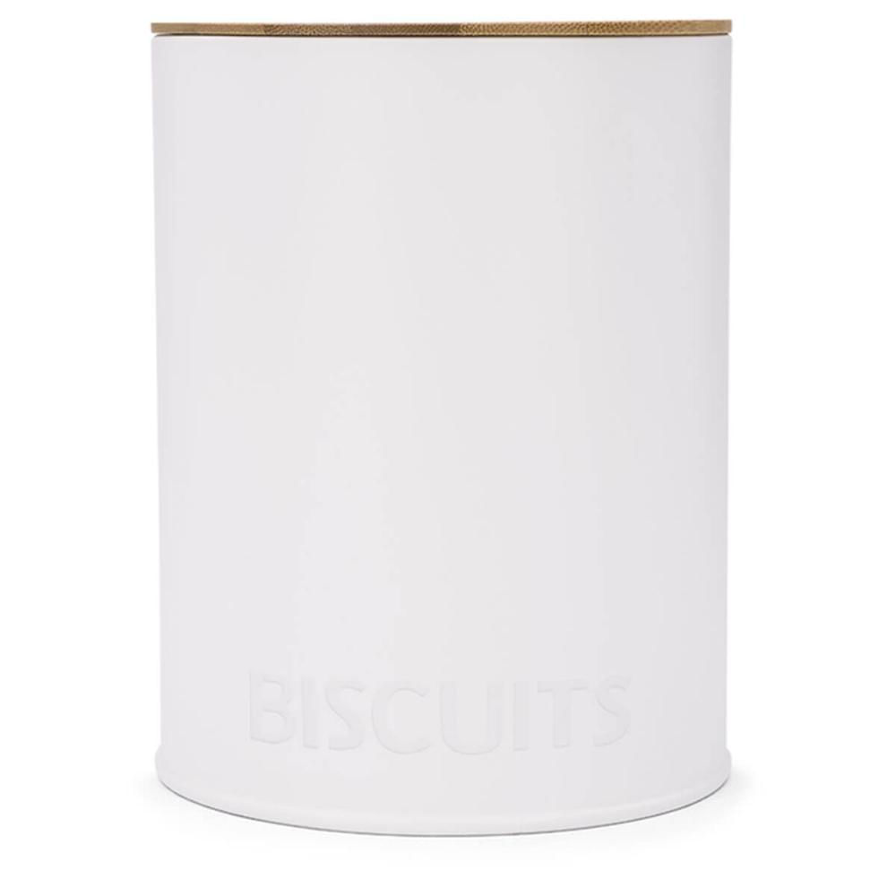 Pote Biscuits Porta Condimentos Lata de Biscoito com Tampa de Bambu Haus Concept Canister Branco