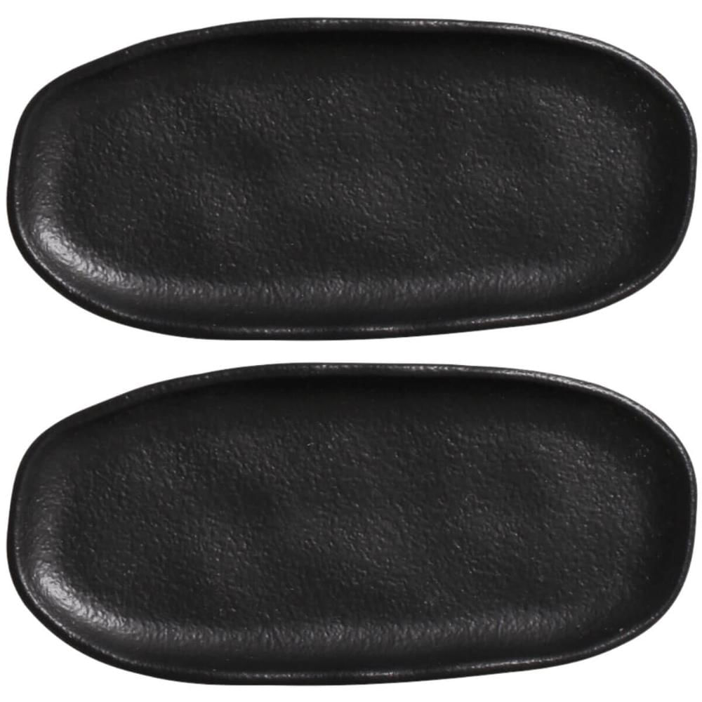 Kit 2 Travessas Rasas 16,5x8cm Orgânico Preto Cerâmica Mesa Posta Porto Brasil
