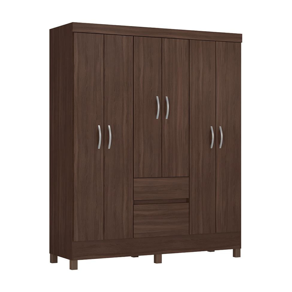 Guarda-Roupa Casal Sória 6 Portas 2 Gavetas Café