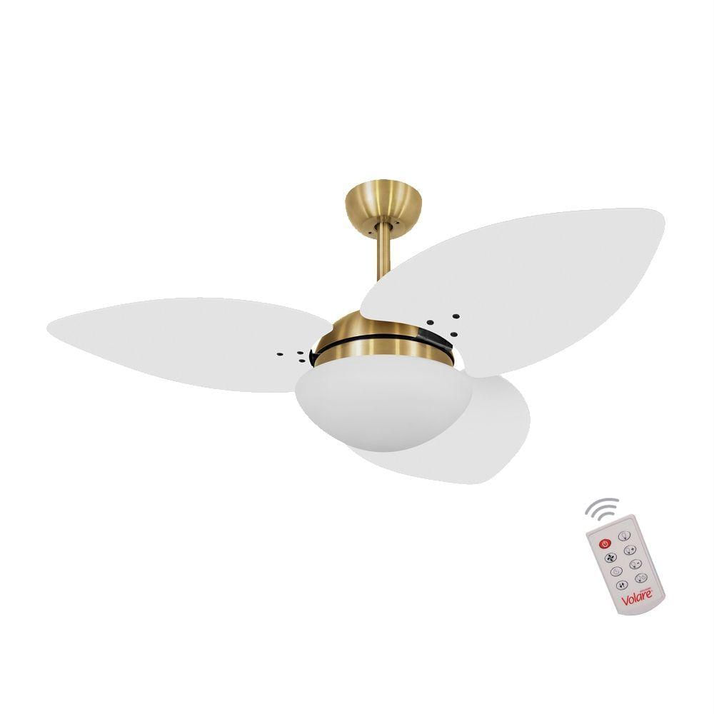 Ventilador De Teto Dourado 3 Pás Branco 220v C/ Controle