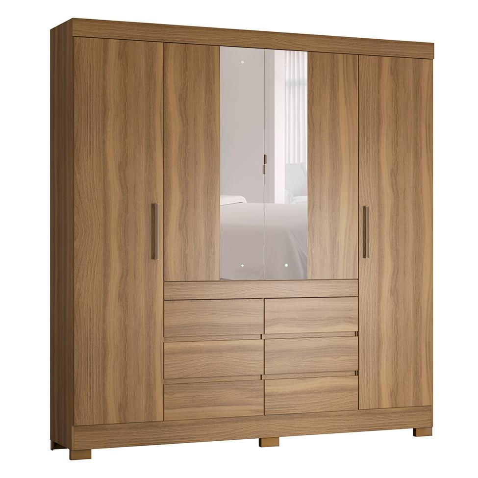 Guarda-Roupa Casal com Espelho Trevi 4 Portas 6 Gavetas Amendola