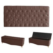 Kit Estrela Cabeceira De Cama Painel E Calçadeira Baú Botão Cristal Queen 160 Cm Suede Rosê Do Lar Móveis E Decoração