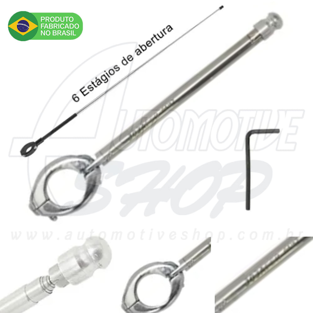 Antena Corta Pipa Moto Retrátil Guidao Aço Inox 7/8 Pta MF10