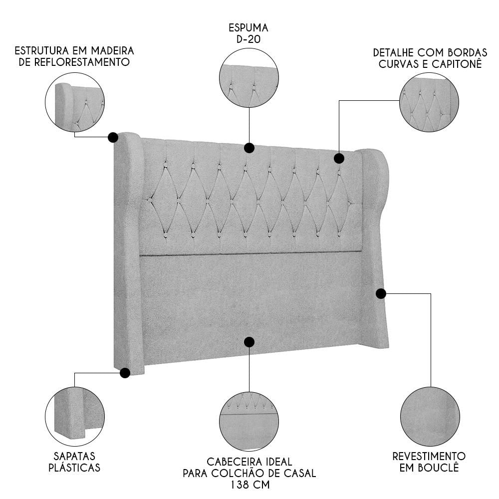 Cabeceira Casal Cama Box 140cm Malva I02 Bouclê Cinza - Mpozenato