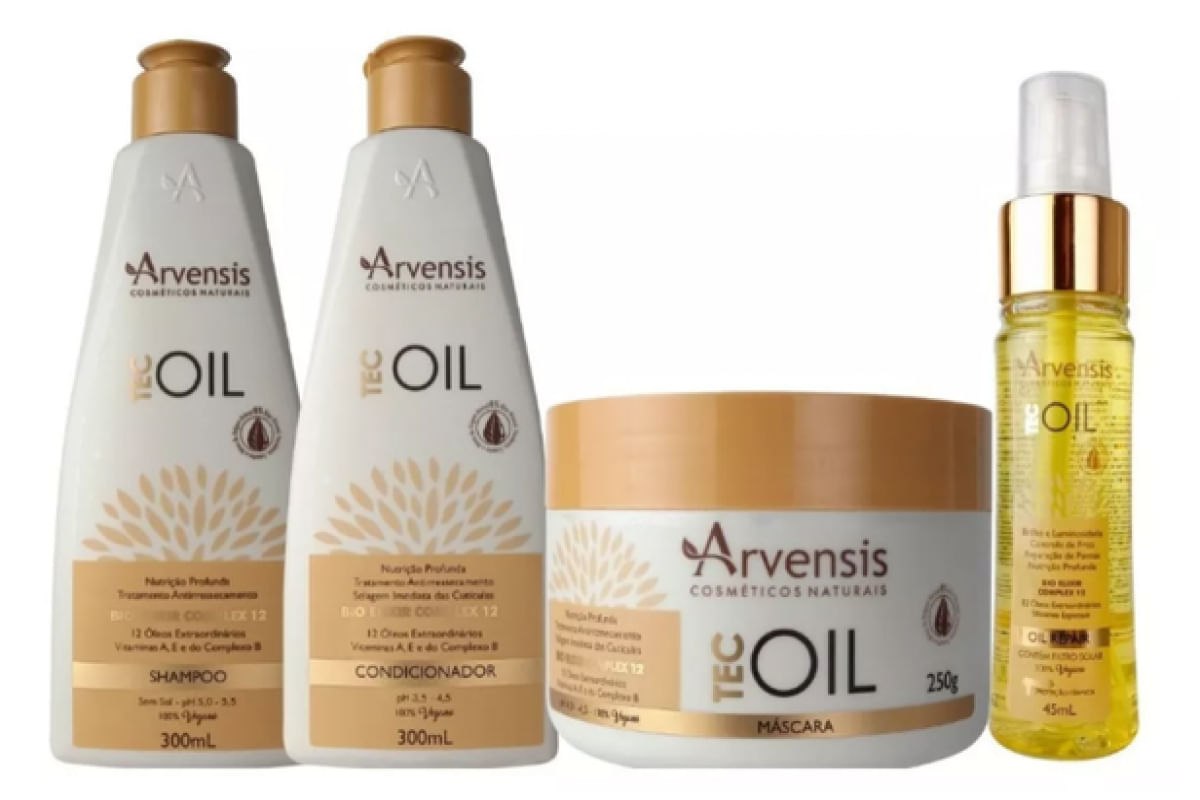 Kit Shampoo + Condicionador + Máscara + Óleo Reparador Arvensis Tec Oil