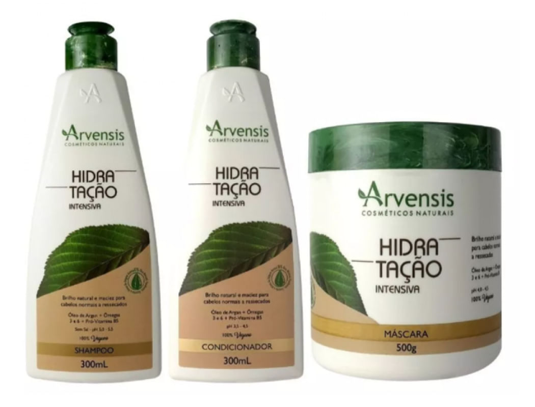 Kit Arvensis Hidratação Shampoo Condicionador Mascara 500g